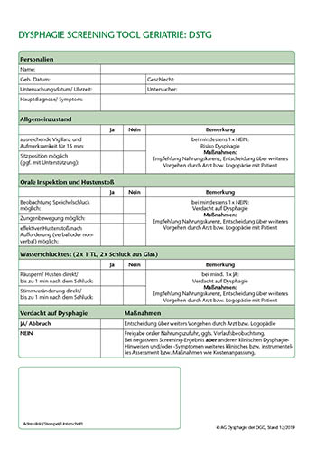 Dysphagie Screening Tool Geriatrie - Abreißblock